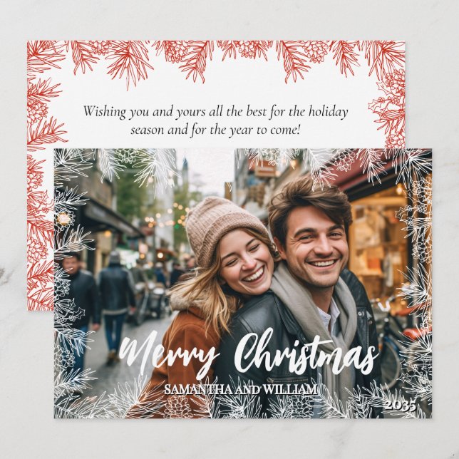 Tarjeta Festiva Navidades de fotografía familiares elegantes de co (Anverso / Reverso)