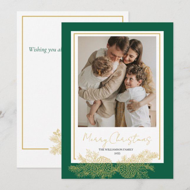 Tarjeta Festiva Navidades de fotografía familiares elegantes y de  (Anverso / Reverso)