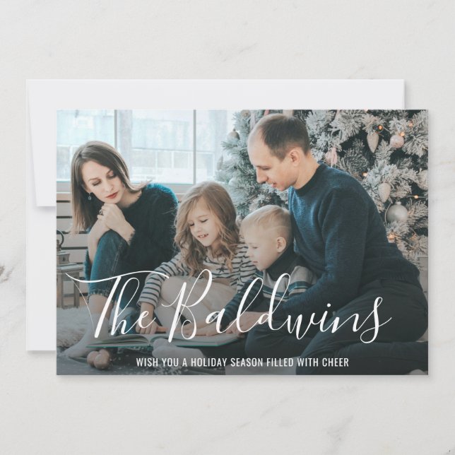 Tarjeta Festiva Navidades de fotografía familiares elegantes y sen (Anverso)
