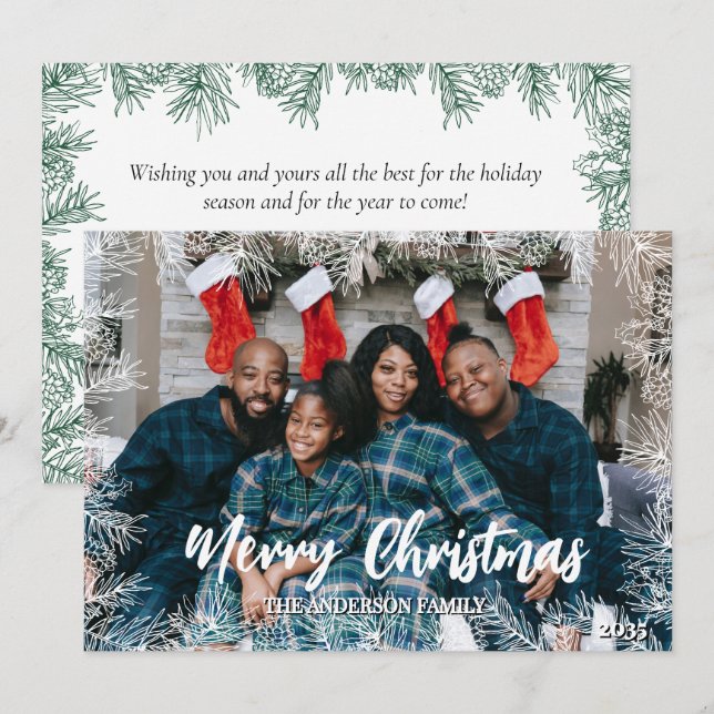 Tarjeta Festiva Navidades de fotografía familiares elegantes y ver (Anverso / Reverso)