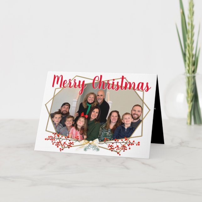 Tarjeta Festiva Navidades de fotografía familiares marco geométric (Anverso)