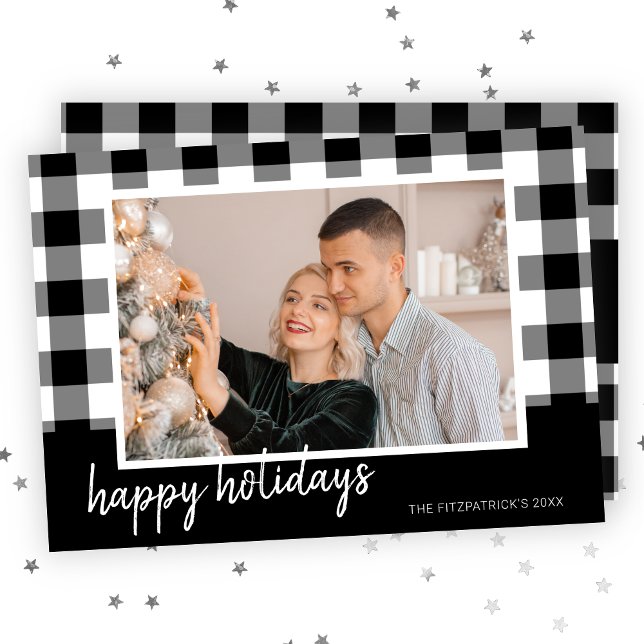 Tarjeta Festiva Navidades de fotografía "Felices Fiestas" en blanc (Black & White "Happy Holidays" Photo Christmas Holiday Card)