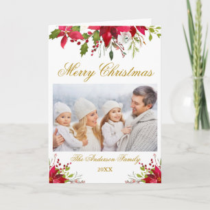 Tarjeta Festiva Navidades de fotografía floral de Poinsettia
