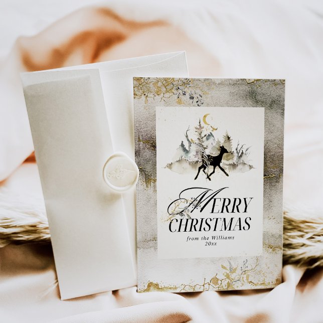 Tarjeta Festiva Navidades de fotografía floral Gold Magic Forest (Subido por el creador)
