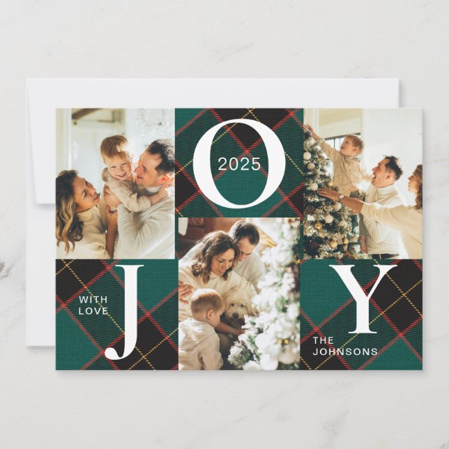 Tarjeta Festiva Navidades de fotografía "Green Plaid" de la modern (Anverso)