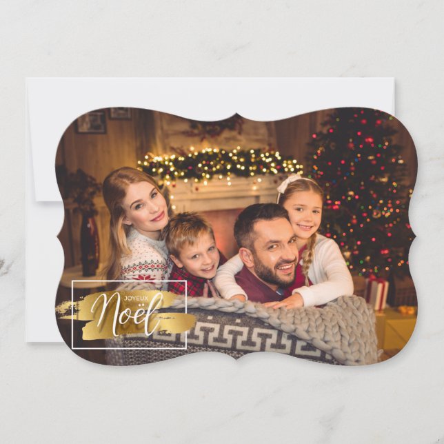 Tarjeta Festiva Navidades de fotografía Joyeux Noel Fancy Cut (Anverso)