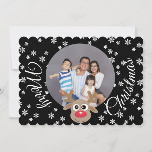 Tarjeta Festiva Navidades de fotografía Lápiz blanco negro de reno