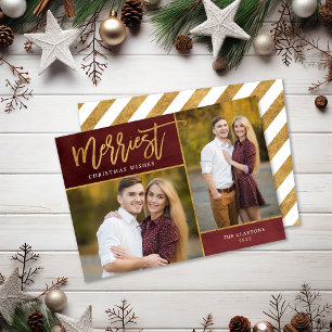 Tarjeta Festiva Navidades de fotografía Merriest Faux Relieve meta