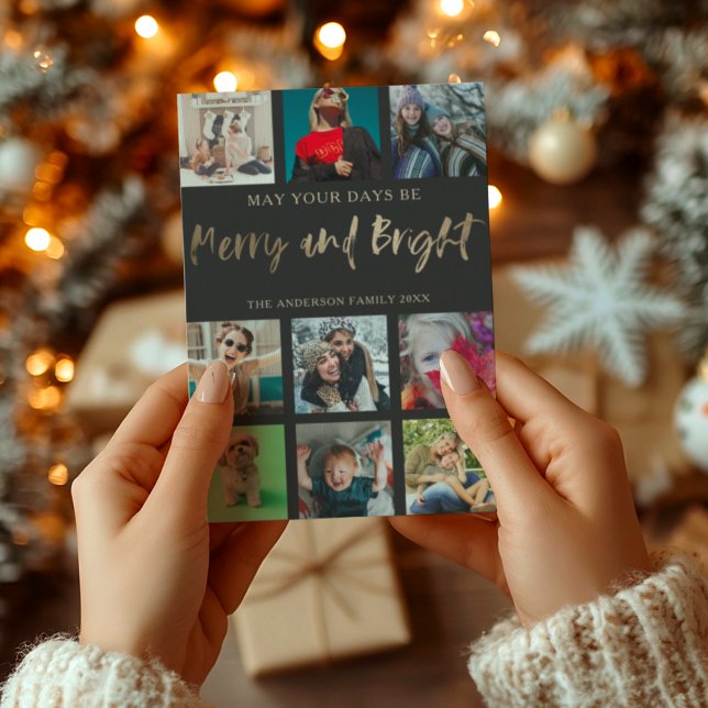 Tarjeta Festiva Navidades de fotografía Merry and Bright Faux Gold (Subido por el creador)