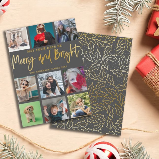 Tarjeta Festiva Navidades de fotografía Merry and Bright Faux Gold (Subido por el creador)