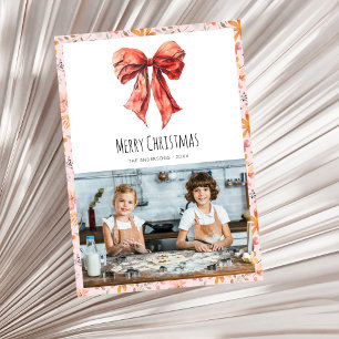 Tarjeta Festiva Navidades de fotografía mínimos de Red Bow Coquett