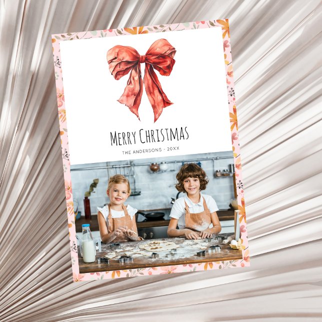 Tarjeta Festiva Navidades de fotografía mínimos de Red Bow Coquett (Subido por el creador)