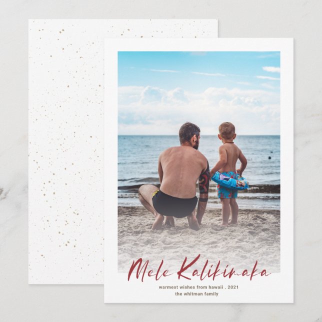 Tarjeta Festiva Navidades de fotografía mínimos de Red Mele Kaliki (Anverso / Reverso)