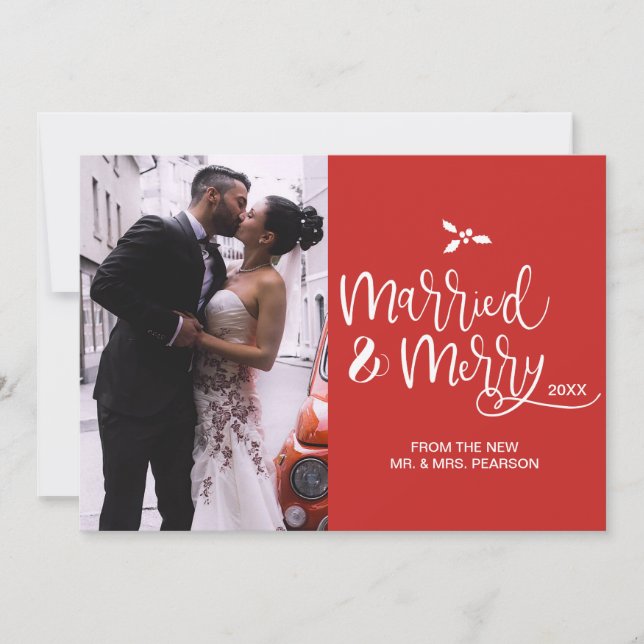 Tarjeta Festiva Navidades de fotografía modernos casados y Bodas d (Anverso)