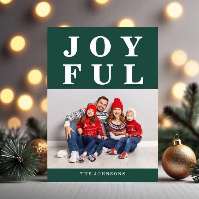 Tarjeta Festiva Navidades de fotografía modernos de Emerald Green  (Modern Green Joyful Photo Christmas Holiday Card)