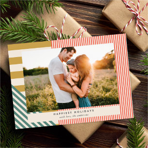 Tarjeta Festiva Navidades de fotografía modernos de franjas mixtas