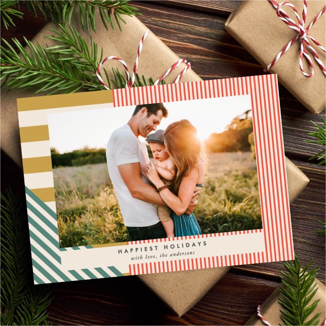 Tarjeta Festiva Navidades de fotografía modernos de franjas mixtas (Subido por el creador)