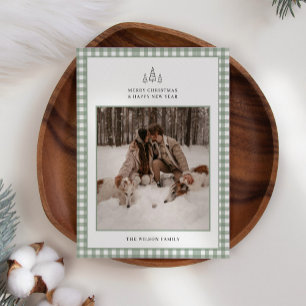 Tarjeta Festiva Navidades de fotografía modernos de Gingham Plaid