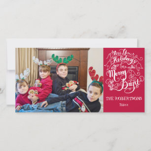 Tarjeta Festiva Navidades de fotografía modernos de Merry n Bright