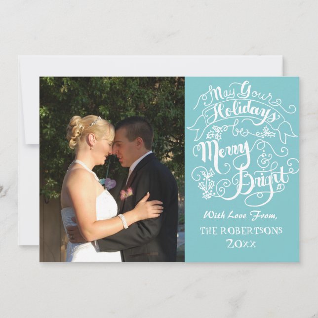 Tarjeta Festiva Navidades de fotografía modernos de Merry n Bright (Anverso)