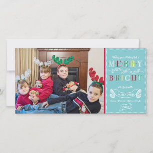 Tarjeta Festiva Navidades de fotografía modernos de Merry n Bright