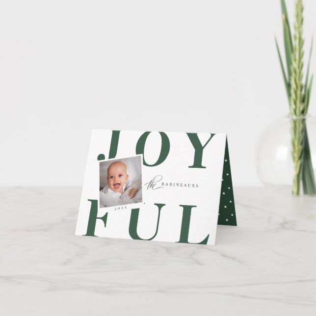Tarjeta Festiva Navidades de fotografía modernos de negrita verde (Anverso)