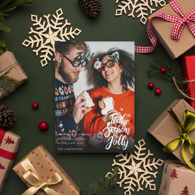 Tarjeta Festiva Navidades de fotografía modernos de parejas recién (Newlywed Couple Modern Photo Christmas Holiday Card)