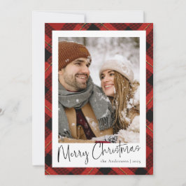 Tarjeta Festiva Navidades de fotografía modernos de Tartán rojo mí