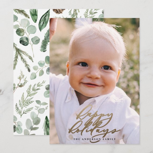 Tarjeta Festiva Navidades de fotografía modernos mínimos guión ele (Anverso / Reverso)