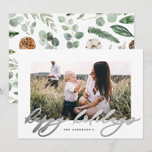 Tarjeta Festiva Navidades de fotografía modernos mínimos guión ele (Anverso / Reverso)