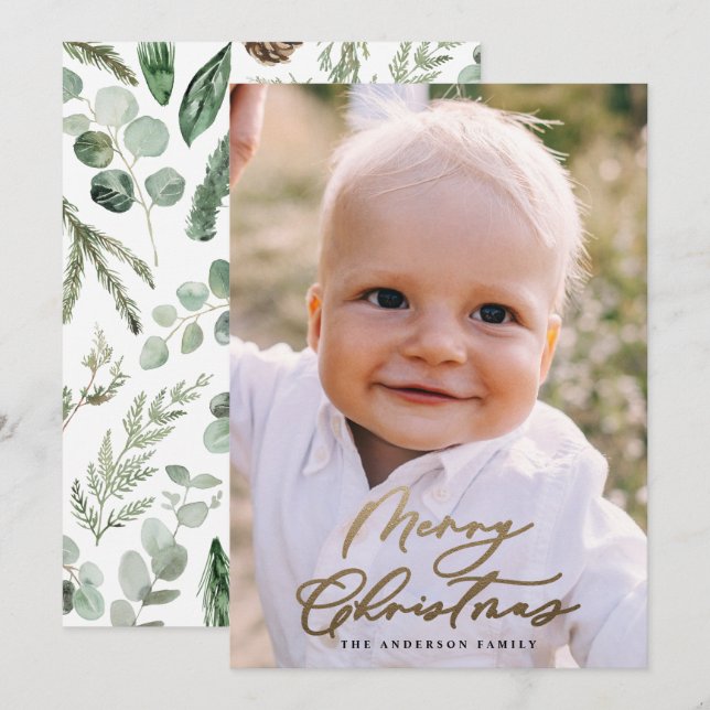 Tarjeta Festiva Navidades de fotografía modernos mínimos guión ele (Anverso / Reverso)