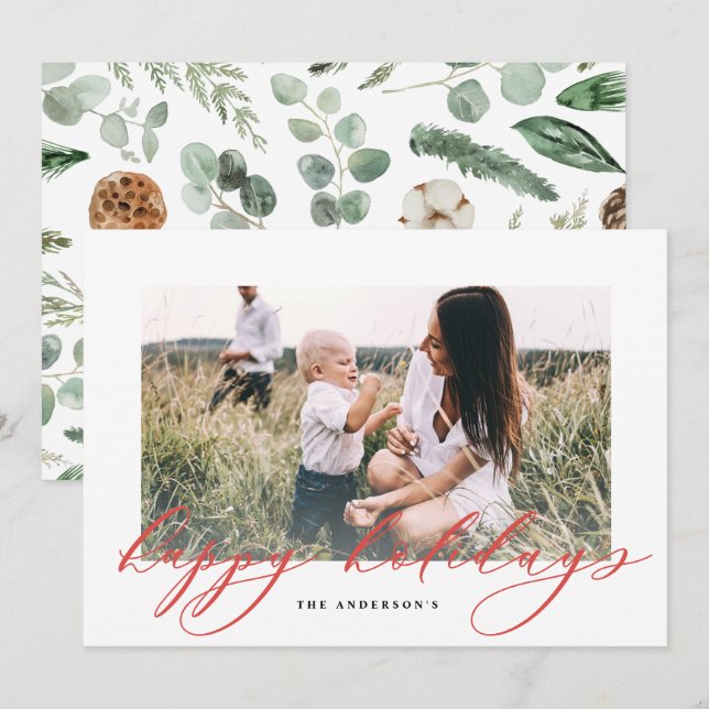 Tarjeta Festiva Navidades de fotografía modernos mínimos guión ele (Anverso / Reverso)