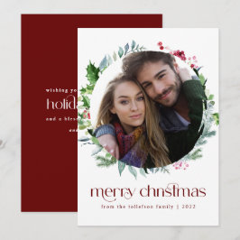 Tarjeta Festiva Navidades de fotografía modernos Wreath Ivy Berrie