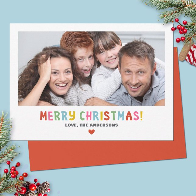 Tarjeta Festiva Navidades de fotografía modernos y coloridos (A bright colorful Merry Christmas photo card. Personalize it with your photo and name.)