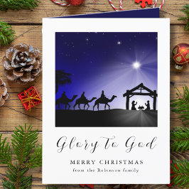 Tarjeta Festiva Navidades de fotografía Natividad Gloria a Dios Cr