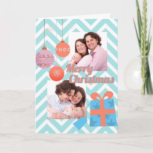 Tarjeta Festiva Navidades de fotografía Personalizado de Chevron A (Anverso)