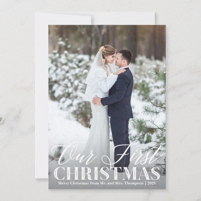 Tarjeta Festiva Navidades de fotografía recién casados celebran nu (Anverso)