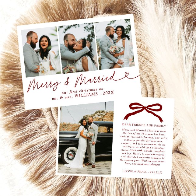 Tarjeta Festiva Navidades de fotografía recién casados de Bow Merr (Subido por el creador)