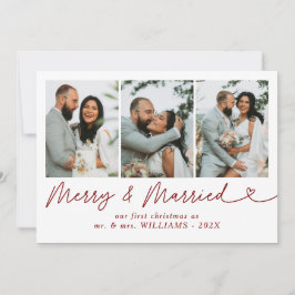 Tarjeta Festiva Navidades de fotografía recién casados de Bow Merr
