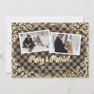 Tarjeta Festiva Navidades de fotografía recién casados Sparkly Pla