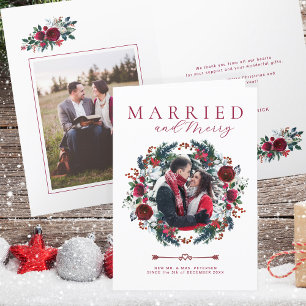 Tarjeta Festiva Navidades de fotografía recién casados y con moras