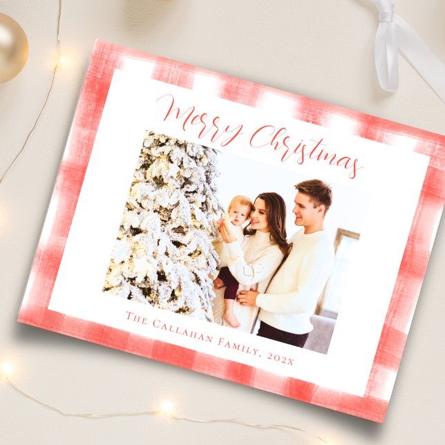 Tarjeta Festiva Navidades de fotografía Red Gingham Plaid Watercol (Subido por el creador)