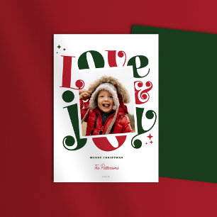 Tarjeta Festiva Navidades de fotografía Retro Red and Green Love a