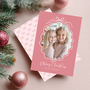 Tarjeta Festiva Navidades de fotografía retro rosada pastel