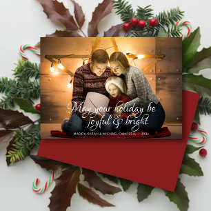 Tarjeta Festiva Navidades de fotografía rojas de guion guiado clás
