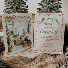Tarjeta Festiva Navidades de fotografía rojos de la mano verde ret
