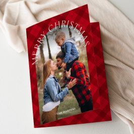 Tarjeta Festiva Navidades de fotografía rusos de Red Plaid Arch