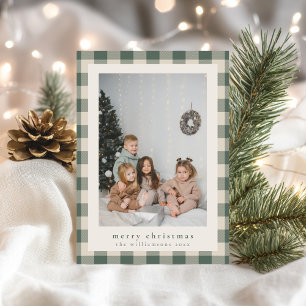 Tarjeta Festiva Navidades de fotografía rústicos de Green Plaid