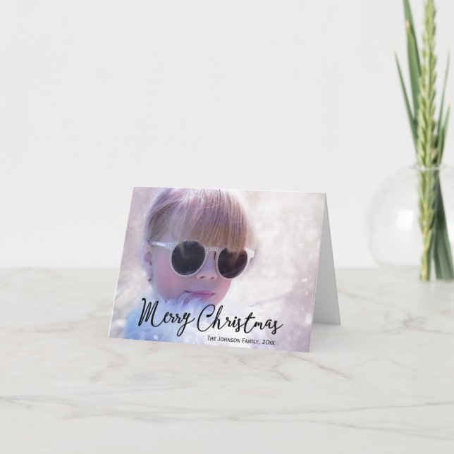 Tarjeta Festiva Navidades de fotografía saludando (Anverso)
