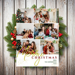 Tarjeta Festiva Navidades de fotografía Sencillo y Elegante Script